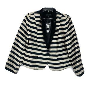 Worthington Women's Notch Lapel Bold Striped Blazer  Black/White Size PXL NWT